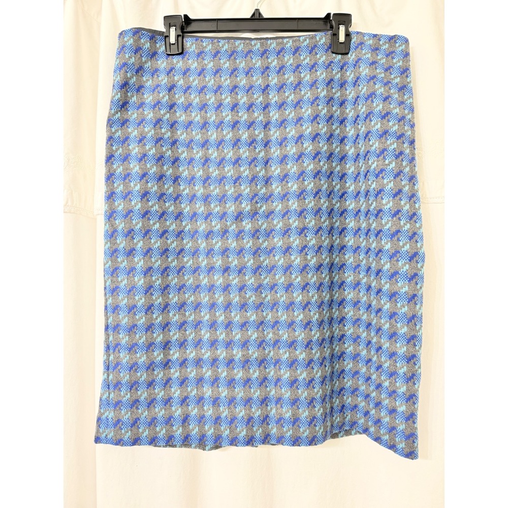 Talbots Blue Grey Houndstooth Wool Blend Pencil Skirt Size 16 PH200